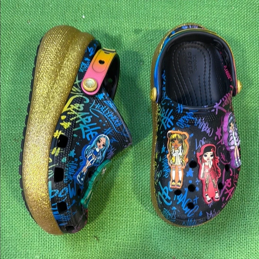 RARE Colorful Kids Crocs Rainbow High Cutie Crush Clogs size 2J